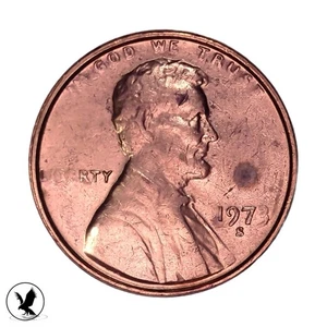 1973-S Lincoln Cent, Grease Stuck Thru Mint Error, Exact Coin, NUMIS, Red - Picture 1 of 2
