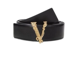 Versace Virtus schwarzer Kalbsledergürtel 105 (42) Italien 1012380 neu mit Etikett 600 $ Einzelhandel - Bild 1 von 14