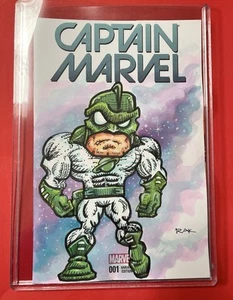 CAPTAIN MARVEL #1 sketch cover comic book w/orig COSTUME painted art by RAK - Picture 1 of 3