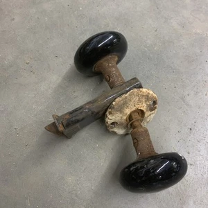 Antique Set Black Porcelain Door Knobs Salvaged to Restore - Picture 1 of 6