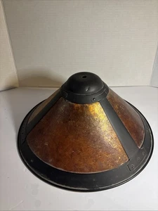 Vintage Vtg McM Arts Crafts Mission Metal Mica Lamp Shade Amber 14” 8” - Picture 1 of 6