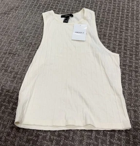 Neu mit Etikett Forever 21 elfenbeinfarbenes Rippstrick-Tanktop, Small - Bild 1 von 2