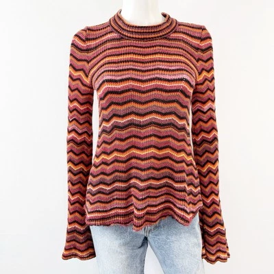 Túnica listrada Free People Chevron tamanho XS manga longa hippie indie boêmia - Imagem 1 de 4