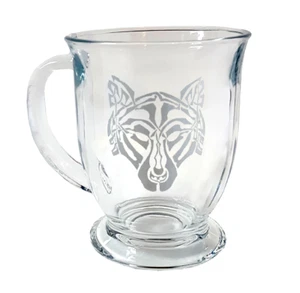 Celtic Wolf Coffee Mug: Free Engraved Personalization, 16 ounce Glass Tea Cup - Picture 1 of 4