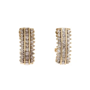 1.33 TW 3-Row Diamond J Hoop Earrings 14K Yellow Gold Omega Backs 0.65" Estate - Picture 1 of 5