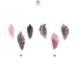 Natural Untreated Bi-Color Tourmaline Gemstone Hand Carved Leaves 3pcs Set - Picture 1 of 11