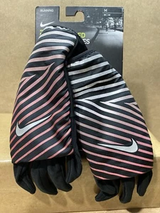 Nike Dri-Fit Flash Layered Gloves Running Black Crimson Silver Womens Medium B75 - Picture 1 of 6