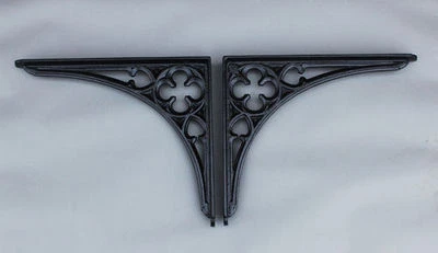 2 x 8 x 7" CAST IRON VICTORIAN SHELF BRACKETS ANTIQUE GOTHIC HEAVY BLACK BR09bx2 - Image 1 of 2