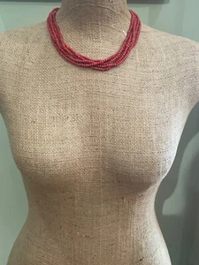 Collar de plata esterlina coral rojo natural sin teñir estampado "MG" de cinco hilos 19" - Imagen 1 de 5