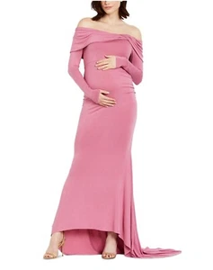 Motherhood Maternity Women's Off-The-Shoulder Dress Photoshoot Gown Pink Size L - Picture 1 of 3