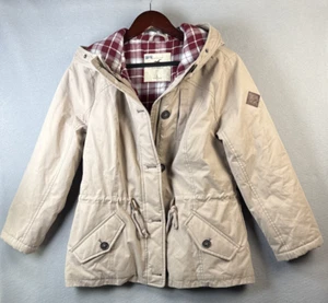 Hollister Anorak Jacket Girls Size L Hooded Fleece Lined Beige Water Wind Resist - Picture 1 of 16