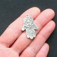 15 Hand Charms Antique Silver Tone 2 Sided Hamsa Hand Charms SC167
