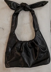 NWOT Boho Black Vegan Purse Shoulder Tie Handle Snap - Picture 1 of 8