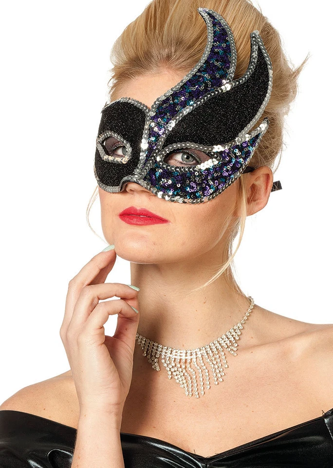 Venezianische Maske schwarz mit Multi-Pailletten silber Augenmaske Damen KK - Bild 1 von 1