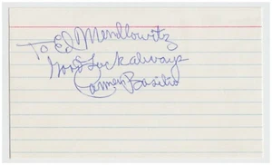 Boxer CARMEN BASILIO 56 wins from 1949-1961 SIGNED INDEX CARD AUTOGRAPH - Picture 1 of 2