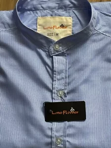 grandad collar easy iron Pin Striped long sleeved blue Mens Smart Casual Shirt S - Picture 1 of 1