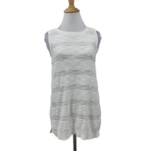 Lou & Grey Knit Tank Top Womens S Small White Striped Crew Neck Ribbed Trim - Picture 1 of 12