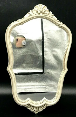 Vintage Victorian Wall Mirror Resin Painted 18" Whitewash Cover