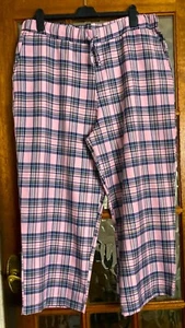 BNWOT Ladies SKINNY DIP Sherbet PINK & Ink NAVY CHECK PULL On Lounge Trousers 20 - Picture 1 of 7