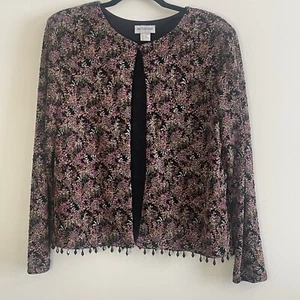 Vintage Metaphor Dark Floral Cardigan Beaded Fringe Goth Fairy XL Whimsigoth - Bild 1 von 16