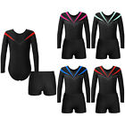 Kids Rhinestone Gym Suit With Shorts Outfits Girls Long Sleeve Jersey Dancewear