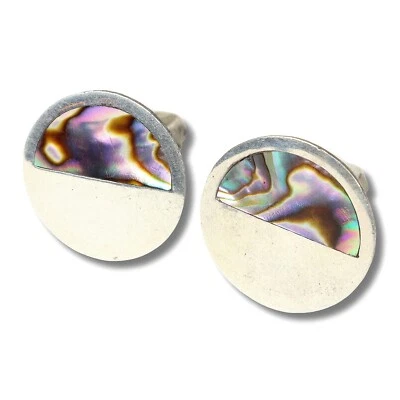 MOTHER OF PEARL Iridescent Round Smart Bright Sterling 925 Silver 12g Cufflinks - Image 1 of 4