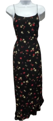 Petite Sophisticate Maxi Dress 4 Black Floral Print Lining Spaghetti Strap Zip - Image 1 of 4