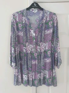 Atemberaubende Damenbluse Größe 14 "Cotton Traders" lila Patchwork Blumendruck NEU - Bild 1 von 10