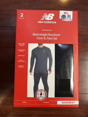 2-Piece Set New Balance Heavyweight Base Layer Crew / Pant Mens XL Black SEALED - Image 1 of 4