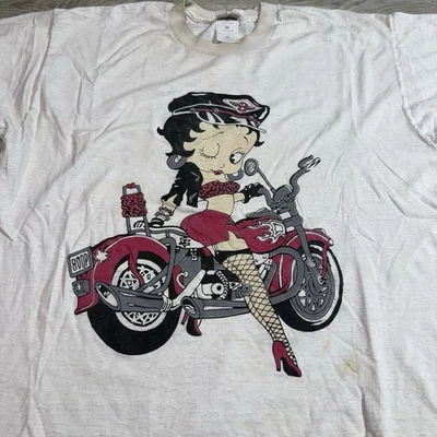 Vtg 90s Betty Boop Biker Tee XL Distressed - Image 1 of 4