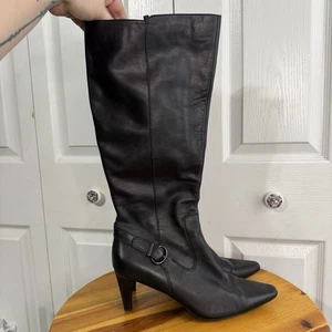Circa Joan & David Entertain Black Leather Zip Knee Length Heeled Boots Size 11M - Picture 1 of 9