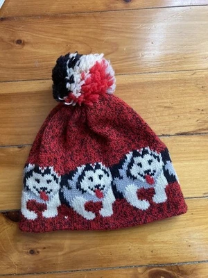 LL Bean Vintage Wool Malamute/Husky Hat  Red Multi Pom Pom - Image 1 of 4