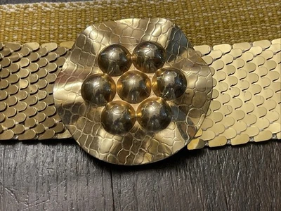 Cinturón ancho vintage años 70 80’s metal dorado escala peces hebilla flor roca glamorosa Foto 1 de 4