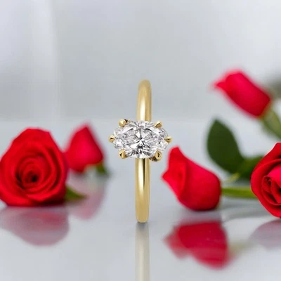 Oval Cut Diamond Wedding Ring IGI 18k Yellow Gold Lab Created 1.00 Carat E F  VS - Image 1 of 4