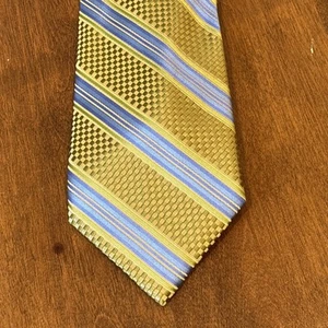 NEW Zianetti Italian Silk Necktie Striped Check Geometric Design Men’s Gold Blue - Picture 1 of 5