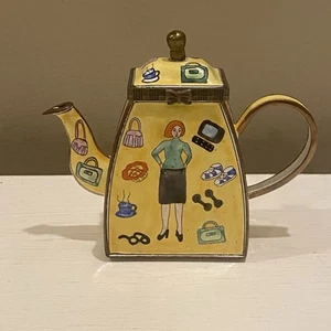 Kelvin Chen Trinket Box Hinged Yellow Handpainted Enamel Vintage 2000 No. 228 - Picture 1 of 14
