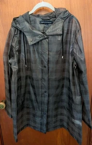 French Connection Damen Regenjacke grau kariert LS Kapuze Gr. XL Druckknöpfe Taschen - Bild 1 von 6