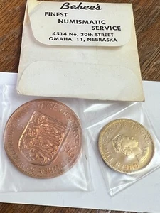 1957 JERSEY 2-Coin Proof Set 1/12 & 1/4 Shilling, QEII, Vintage Bebee's Envelope - Picture 1 of 4