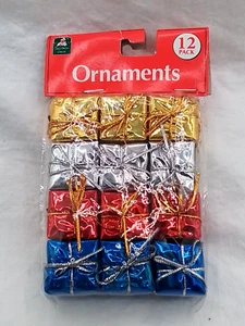 12 PACK CHRISTMAS HOUSE FOIL PRESENTS MINIATURE ORNAMENTS VINTAGE NEW NOS - Picture 1 of 10