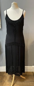 Stunning Flapper Inspired BNWT M&S Black Beaded Strappy Midi Evening Dress 12UK - Picture 1 of 17