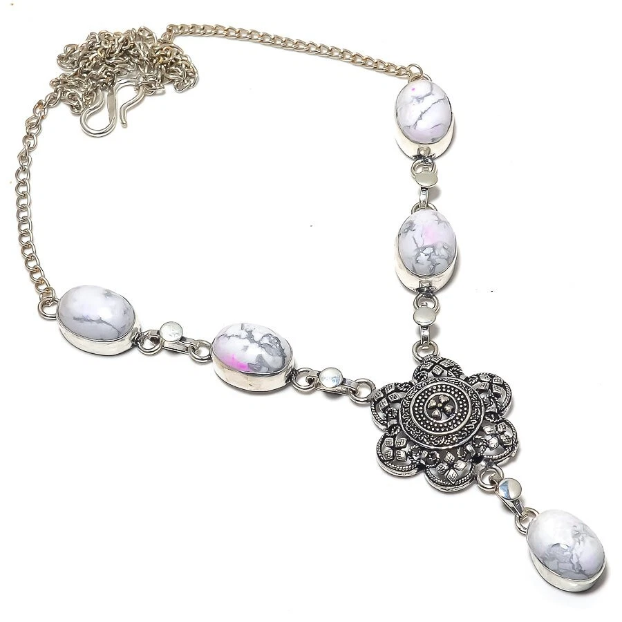 Collar de joyería de cadena enchapado en plata con piedras preciosas Howlite 18" Foto 1 de 1