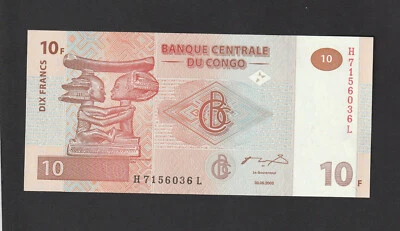 Congo 10 Francs (2003) P93 Banknote paper money - UNC                - Image 1 of 2
