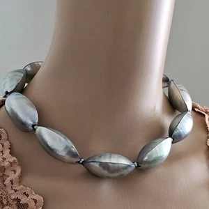Natural Nautilus Osmena Pearl Shell Tahitian black spacer pearl Choker 17.5" L - Picture 1 of 11
