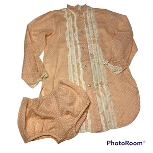Vtg Pajama Baby Doll Shirt Bloomer Bottom Sheer Swiss Dot Retro Mod Peach Sz S - Picture 1 of 15