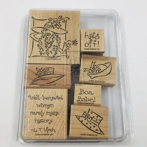 Stampin Up! Going Out in Style 7 Wood Mounted Stamps Hats Off Boa Babe 2004 - Picture 1 of 3