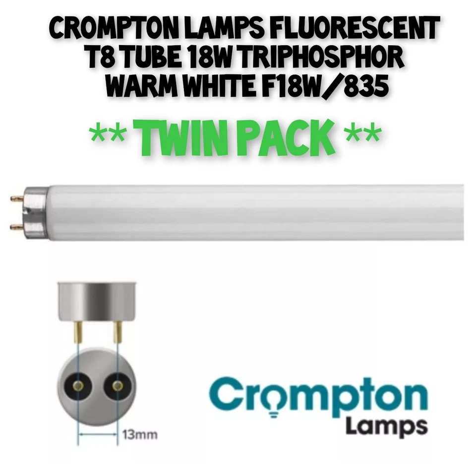 2 Foot Fluorescent Tube 600mm 18 Watt T8 Lamp Warm White 3500K  ** TWIN PACK ** - Image 1 of 1