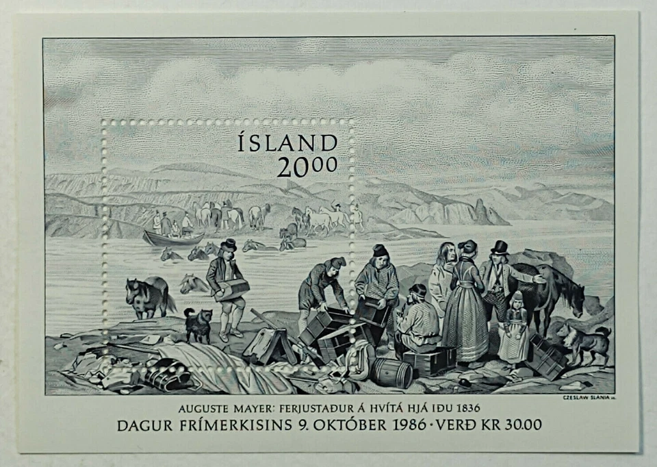 1986 День марок Исландии август Мейер Хвита пересечение реки 1836 S/S SC #634 SG #689 - Изображение 1 из 2