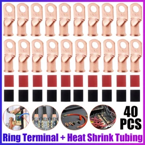 40PCS 1/0 AWG Gauge Copper Lugs W/ BLACK & RED Heat Shrink Ring Terminals Wire - Picture 1 of 7