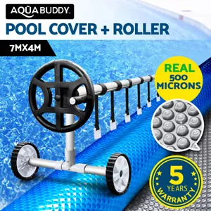 Aquabuddy Pool Cover 500 Micron Heat Solar Blanket 7x4m Silver w/ 4m Roller Reel - Picture 1 of 11