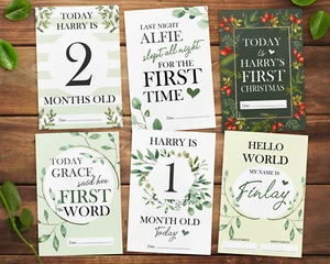 Personalised Baby Milestone Cards • Vintage Memory Cards •  Baby Gift • 1st Year - Picture 1 of 10